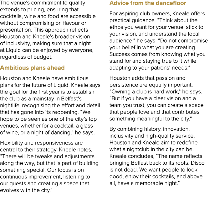 The venue’s commitment to quality extends to pricing, ensuring that cocktails, wine and food are accessible without c...