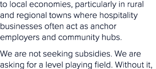 to local economies, particularly in rural and regional towns where hospitality businesses often act as anchor employe...