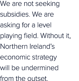 We are not seeking subsidies. We are asking for a level playing field. Without it, Northern Ireland’s economic strate...