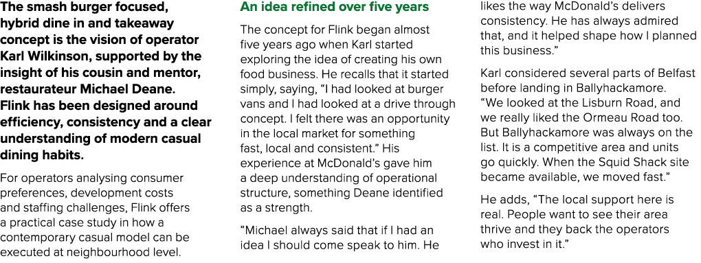 The smash burger focused, hybrid dine in and takeaway concept is the vision of operator Karl Wilkinson, supported by ...