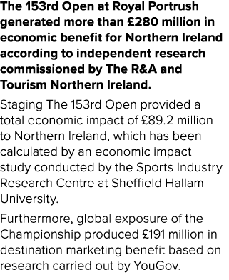The 153rd Open at Royal Portrush generated more than £280 million in economic benefit for Northern Ireland according ...
