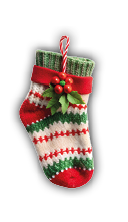Santa gift sock set, Christmas gifts on white background. The concept of holidays and fun.
