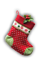 Santa gift sock set, Christmas gifts on white background. The concept of holidays and fun.