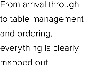 From arrival through to table management and ordering, everything is clearly mapped out.