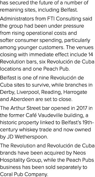 has secured the future of a number of remaining sites, including Belfast. Administrators from FTI Consulting said the...