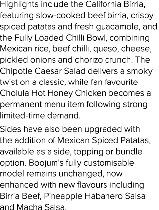 Highlights include the California Birria, featuring slow cooked beef birria, crispy spiced patatas and fresh guacamol...
