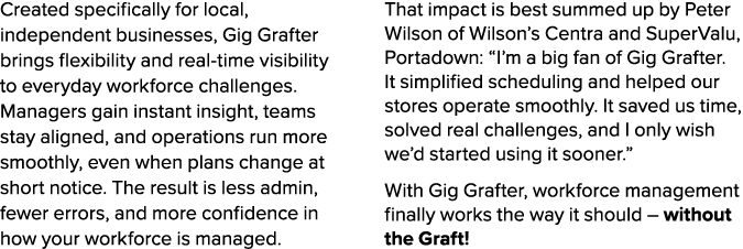 Created specifically for local, independent businesses, Gig Grafter brings flexibility and real time visibility to ev...