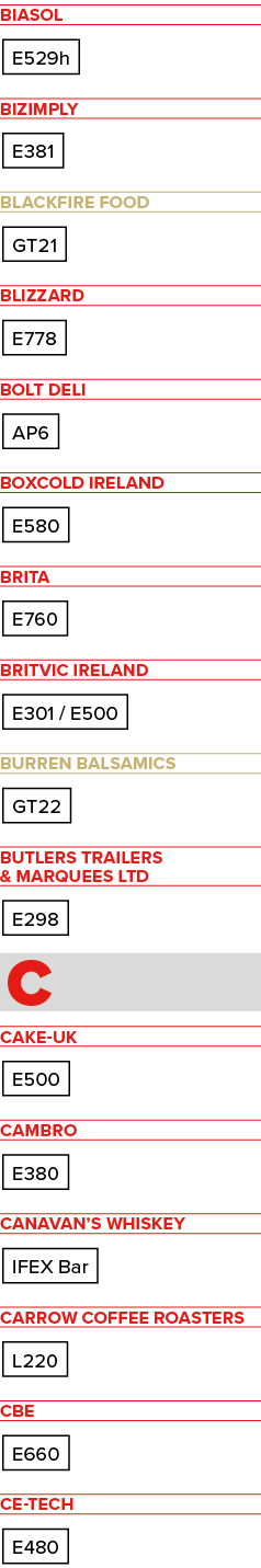 BiaSol E529h Bizimply E381 Blackfire Food GT21 Blizzard E778 Bolt Deli AP6 Boxcold Ireland E580 BRITA E760 Britvic Ir...