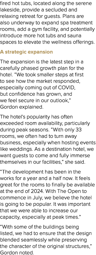 fired hot tubs, located along the serene lakeside, provide a secluded and relaxing retreat for guests. Plans are also...