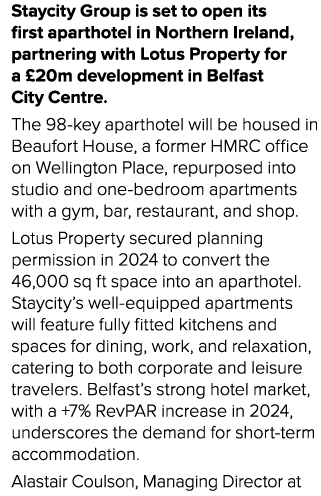 Staycity Group is set to open its first aparthotel in Northern Ireland, partnering with Lotus Property for a £20m dev...