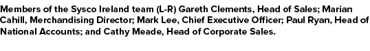 Members of the Sysco Ireland team (L R) Gareth Clements, Head of Sales; Marian Cahill, Merchandising Director; Mark L...