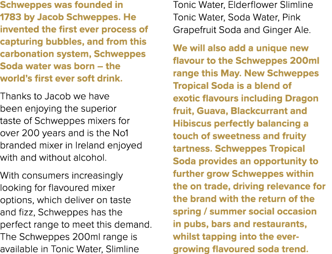 Schweppes was founded in 1783 by Jacob Schweppes. He invented the first ever process of capturing bubbles, and from t...