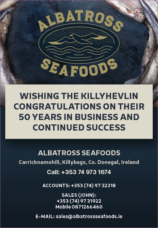 A poster advertising Albatross Seafoods. Description generated by AI