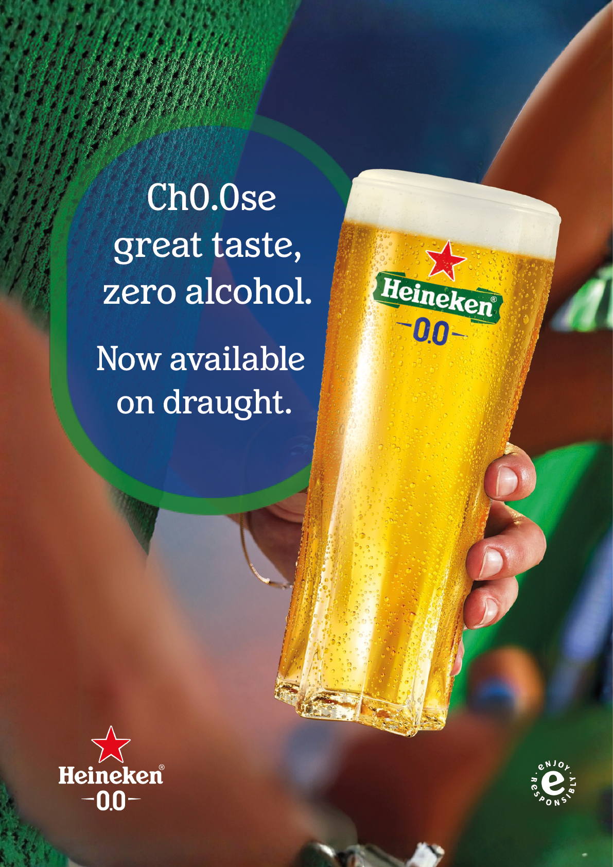 A bottle of beer with a green label. Description generated by AI