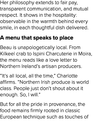 Her philosophy extends to fair pay, transparent communication, and mutual respect. It shows in the hospitality: obser...