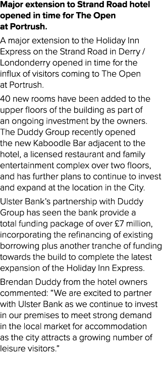 Major extension to Strand Road hotel opened in time for The Open at Portrush. A major extension to the Holiday Inn Ex...
