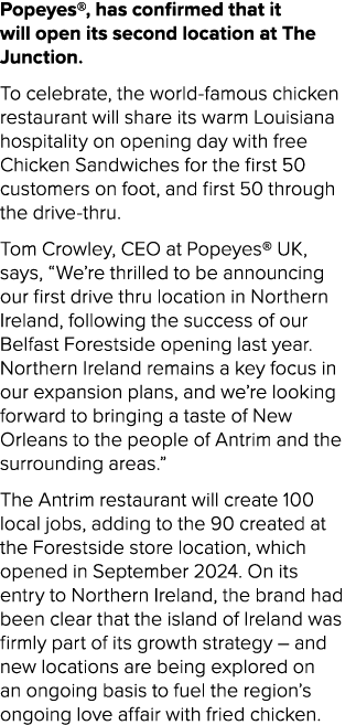 Popeyes®, has confirmed that it will open its second location at The Junction. To celebrate, the world famous chicken...