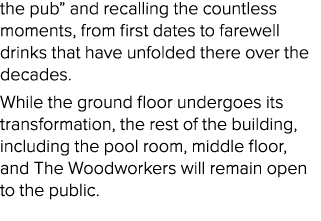 the pub” and recalling the countless moments, from first dates to farewell drinks that have unfolded there over the d...