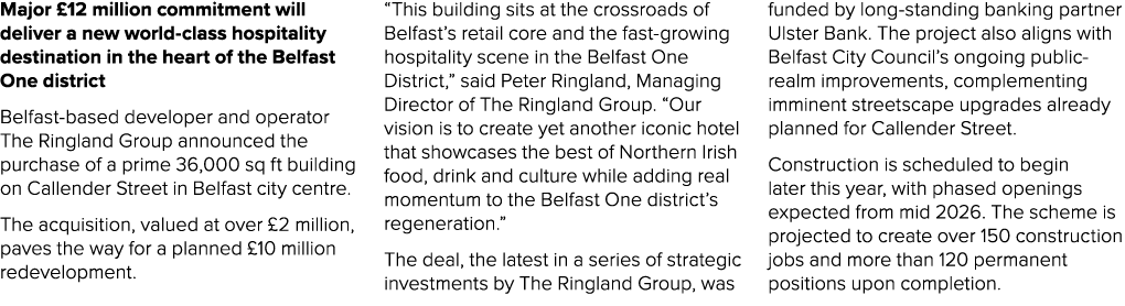 Major £12 million commitment will deliver a new world class hospitality destination in the heart of the Belfast One d...