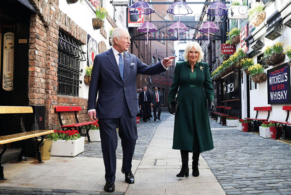 Press Eye - Belfast - Northern Ireland - 19th March 2025 -  King Charles and Queen Camilla began their official visit to Northern Ireland.   Their Majesties arrived in Northern Ireland, and visited Commercial Court, which was ranked as the most ‘attractive street’ in Northern Ireland in 2022.   The King and Queen also visited the Sea Holly Gallery viewing artwork featuring Belfast’s workers, from musicians to artists and ‘all-in-between’ who contribute to the vibrancy of the area’s historic cobbled streets.     Photo by Kelvin Boyes / Press Eye. 