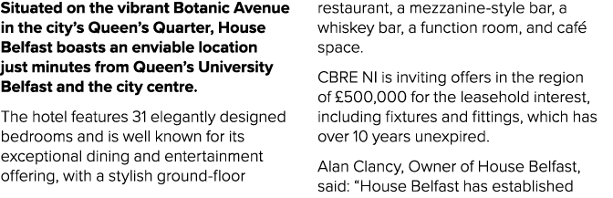 Situated on the vibrant Botanic Avenue in the city’s Queen’s Quarter, House Belfast boasts an enviable location just ...