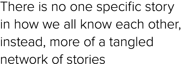 There is no one specific story in how we all know each other, instead, more of a tangled network of stories