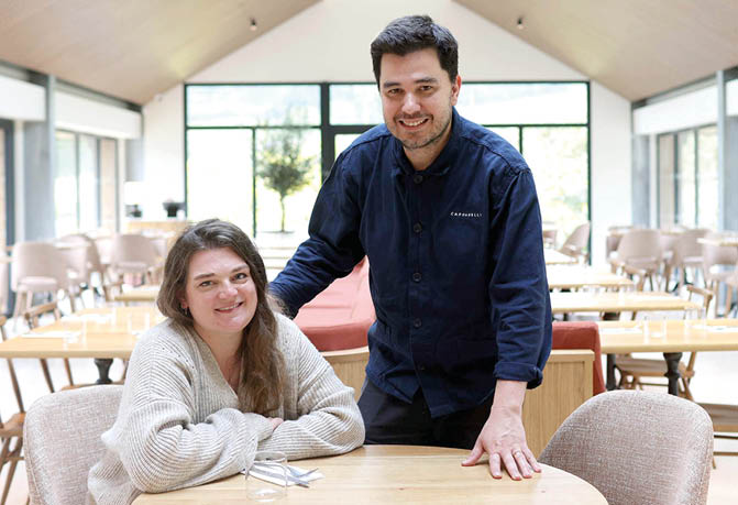 PACEMAKER, BELFAST, 10/9/2025: Husband and wife team, Lucie and Carlos Capparelli, pictured in the main dining room of the new Capparelli at the Mill restaurant at Dundonald, Belfast. PICTURE BY STEPHEN DAVISON