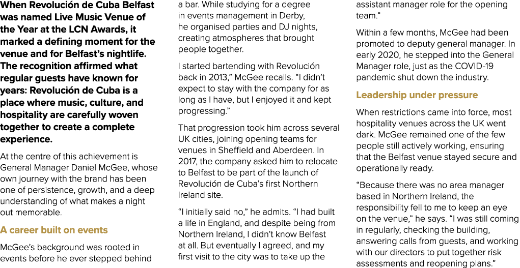 When Revoluci n de Cuba Belfast was named Live Music Venue of the Year at the LCN Awards, it marked a defining moment...