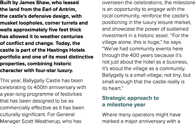 Built by James Shaw, who leased the land from the Earl of Antrim, the castle’s defensive design, with musket loophole...
