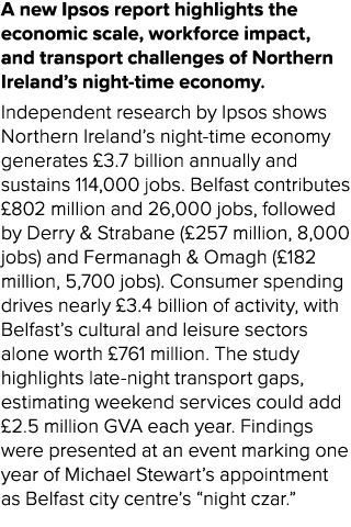 A new Ipsos report highlights the economic scale, workforce impact, and transport challenges of Northern Ireland’s ni...