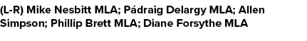 (L R) Mike Nesbitt MLA; P draig Delargy MLA; Allen Simpson; Phillip Brett MLA; Diane Forsythe MLA