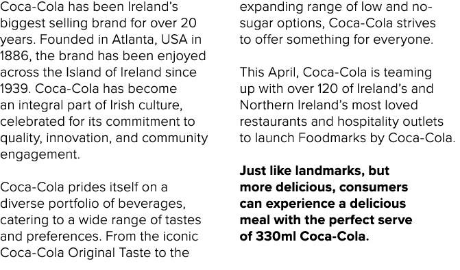 Coca Cola has been Ireland’s biggest selling brand for over 20 years. Founded in Atlanta, USA in 1886, the brand has ...