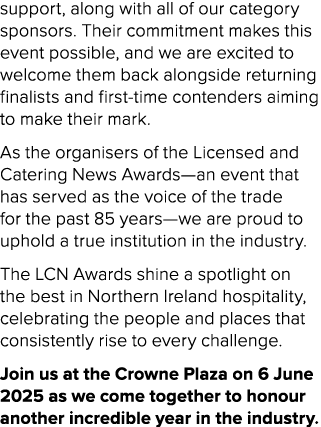 support, along with all of our category sponsors. Their commitment makes this event possible, and we are excited to w...