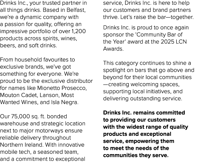 Drinks Inc., your trusted partner in all things drinks. Based in Belfast, we’re a dynamic company with a passion for ...