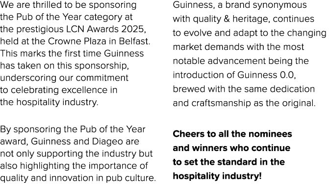 We are thrilled to be sponsoring the Pub of the Year category at the prestigious LCN Awards 2025, held at the Crowne ...