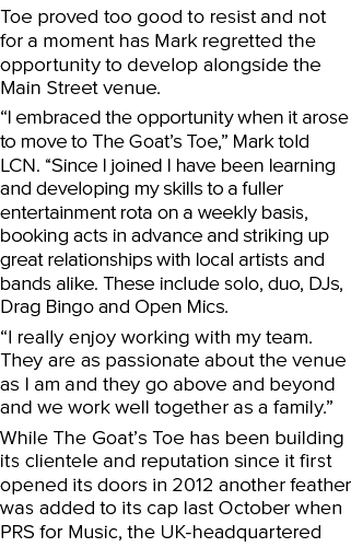 Toe proved too good to resist and not for a moment has Mark regretted the opportunity to develop alongside the Main S...