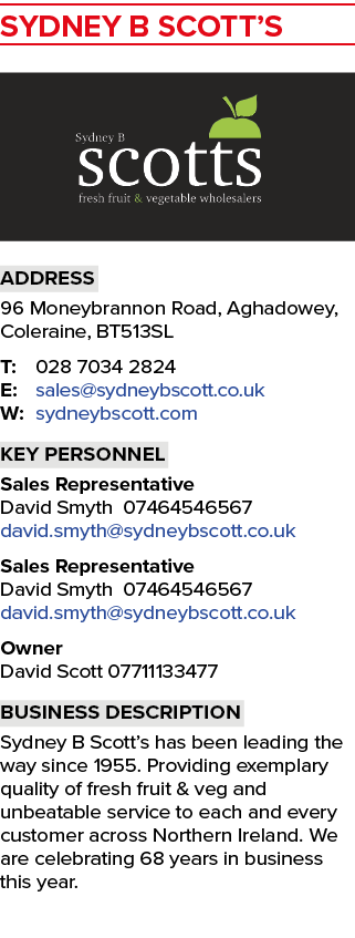 SYDNEY B SCOTT’S ￼ Address 96 Moneybrannon Road, Aghadowey, Coleraine, BT513SL T: 028 7034 2824 E: sales@sydneybscott...