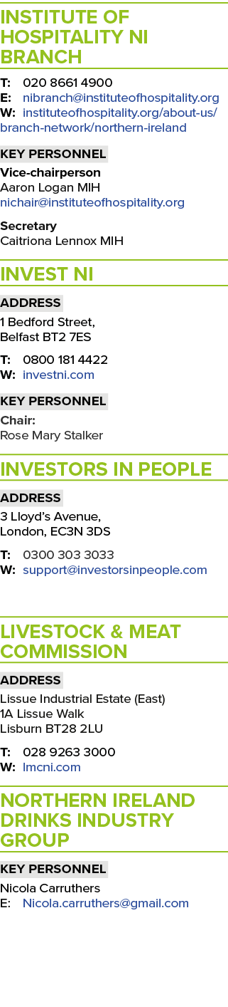 Institute of Hospitality NI Branch T: 020 8661 4900 E: nibranch@instituteofhospitality.org W: instituteofhospitality....