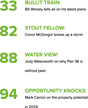 33 Bullit train: Bill Wolsey tells all on his latest plans 82 Stout fellow: Conor McGregor brews up a storm 88 Water ...