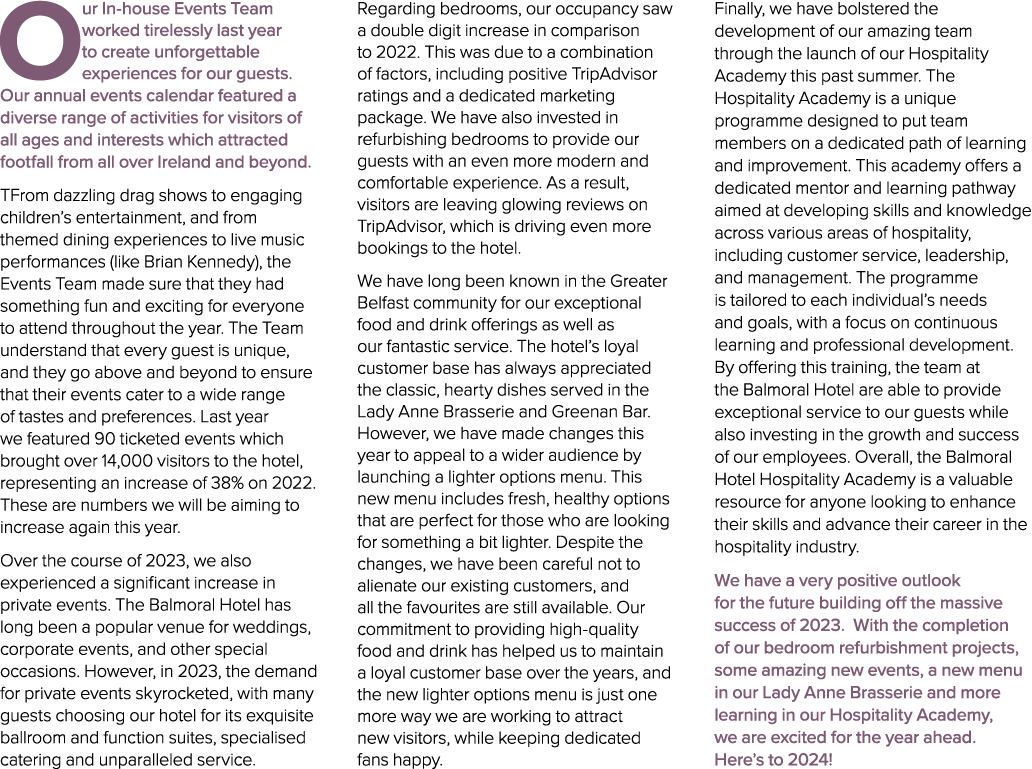 Our In house Events Team worked tirelessly last year to create unforgettable experiences for our guests. Our annual e...