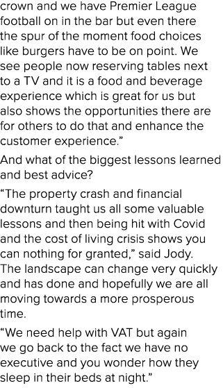 crown and we have Premier League football on in the bar but even there the spur of the moment food choices like burge...