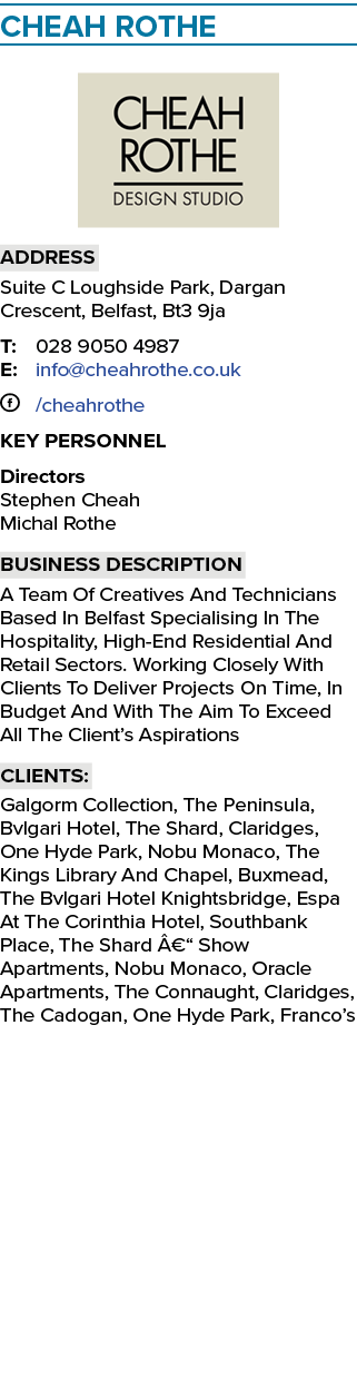 Cheah Rothe ￼ Address Suite C Loughside Park, Dargan Crescent, Belfast, Bt3 9ja T: 028 9050 4987 E: info@cheahrothe.c...
