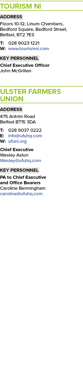 Tourism NI Address Floors 10 12, Linum Chambers, Bedford Square, Bedford Street, Belfast, BT2 7ES T: 028 9023 1221 W:...
