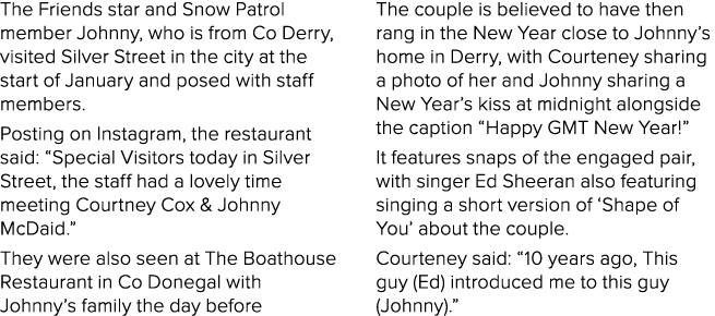 The Friends star and Snow Patrol member Johnny, who is from Co Derry, visited Silver Street in the city at the start ...