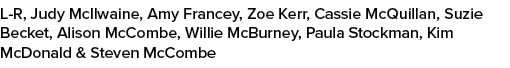 L R, Judy McIlwaine, Amy Francey, Zoe Kerr, Cassie McQuillan, Suzie Becket, Alison McCombe, Willie McBurney, Paula St...