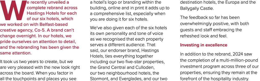 We recently unveiled a complete rebrand across Hastings Hotels for each of our six hotels, which we worked on with Be...