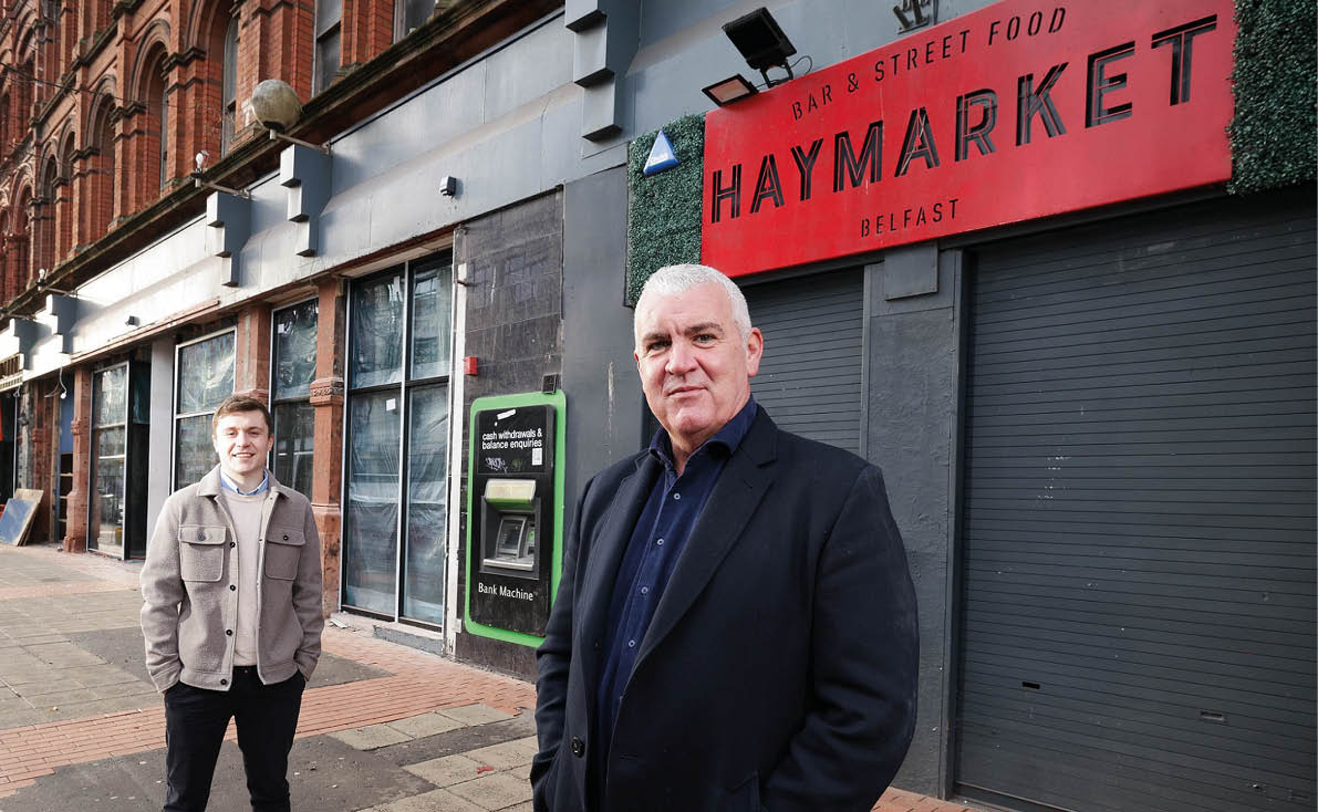 Belfast’s newest hospitality venue, The Stock Exchange, officially opens next week, completing an additional phase in Haymarket Belfast’s £3 million hospitality investment and sympathetic restoration of a historic landmark building on the city’s iconic Royal Avenue. Pictured, from left, James Joyce, Director of Operations, and owner Gareth Murphy.