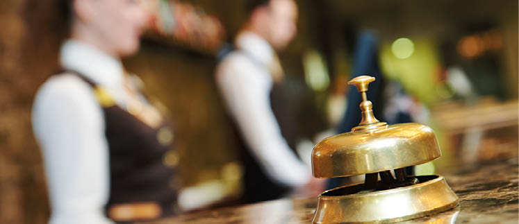 Modern luxury hotel reception counter desk with bell