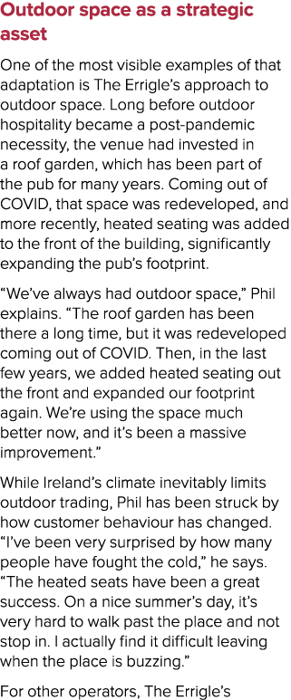 Outdoor space as a strategic asset One of the most visible examples of that adaptation is The Errigle’s approach to o...