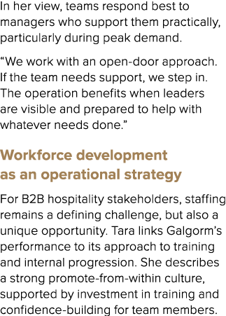 In her view, teams respond best to managers who support them practically, particularly during peak demand. “We work w...